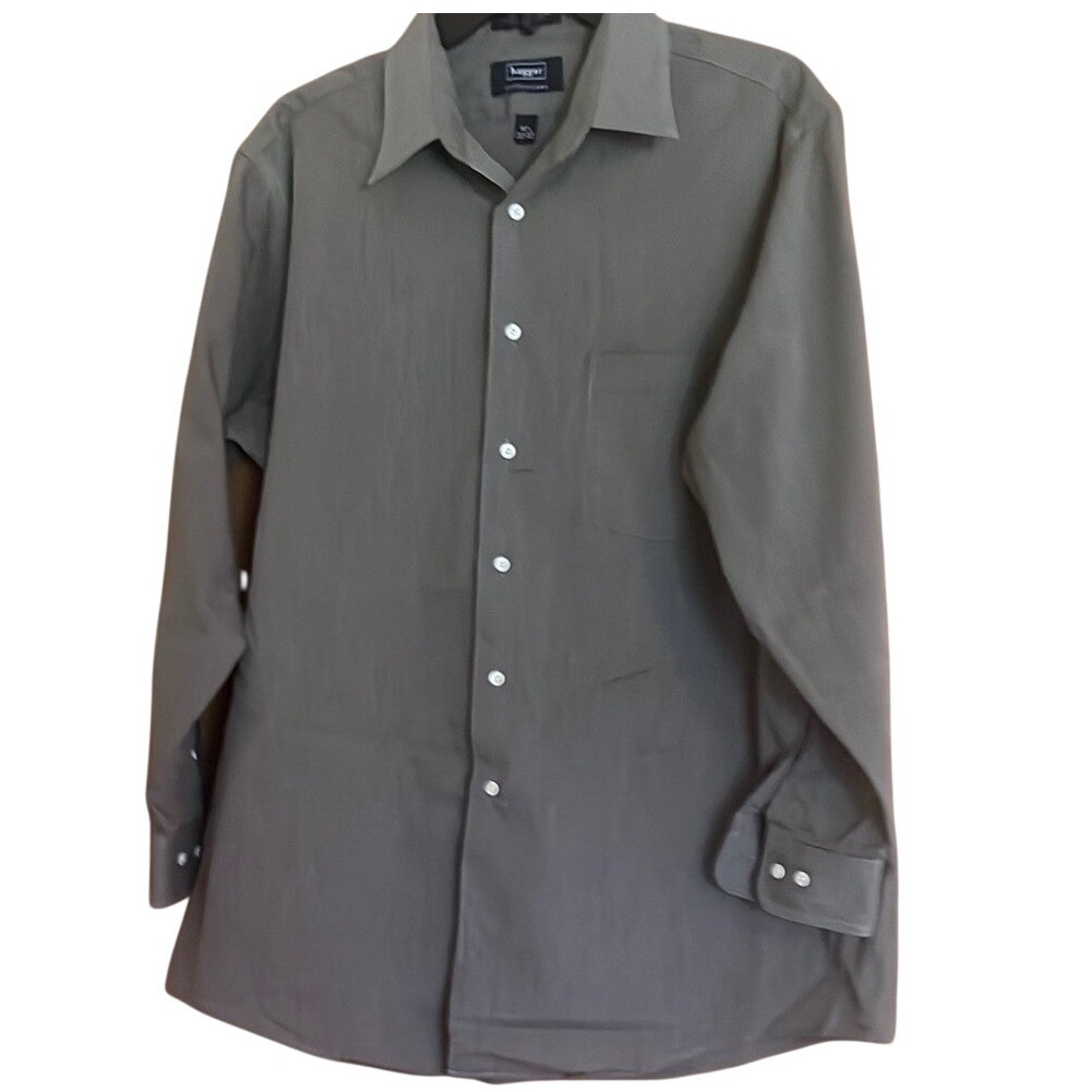 Haggar Collections Mens Wrinkle Free Long Sleeve Button Down in Olive 16.5 32/33